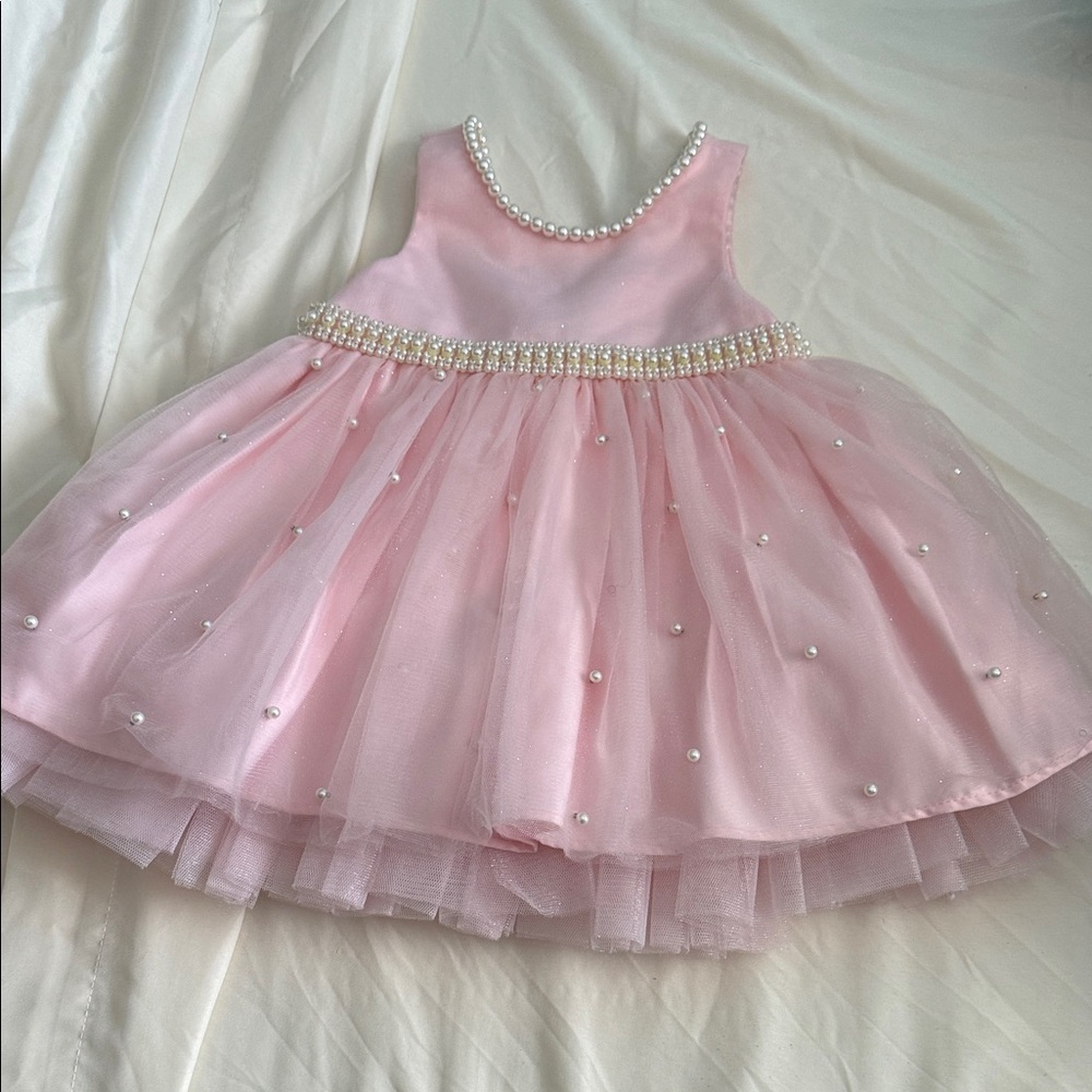 Girls' Pink Pearl-Trim Formal Dress